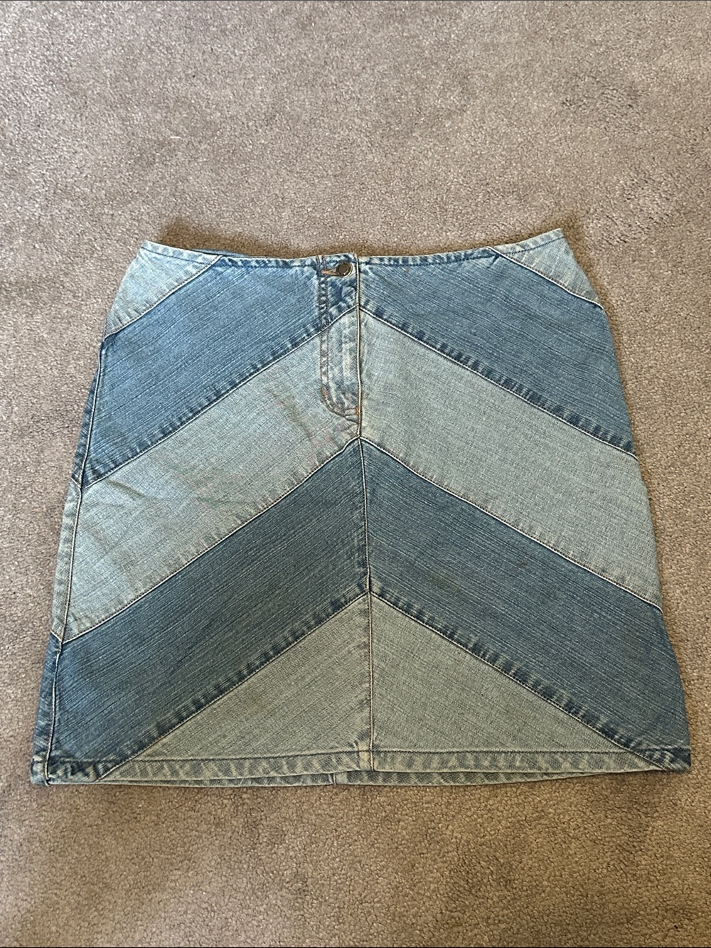 Faded Glory Chevron Patchwork Denim Mini Skirt EVC 12